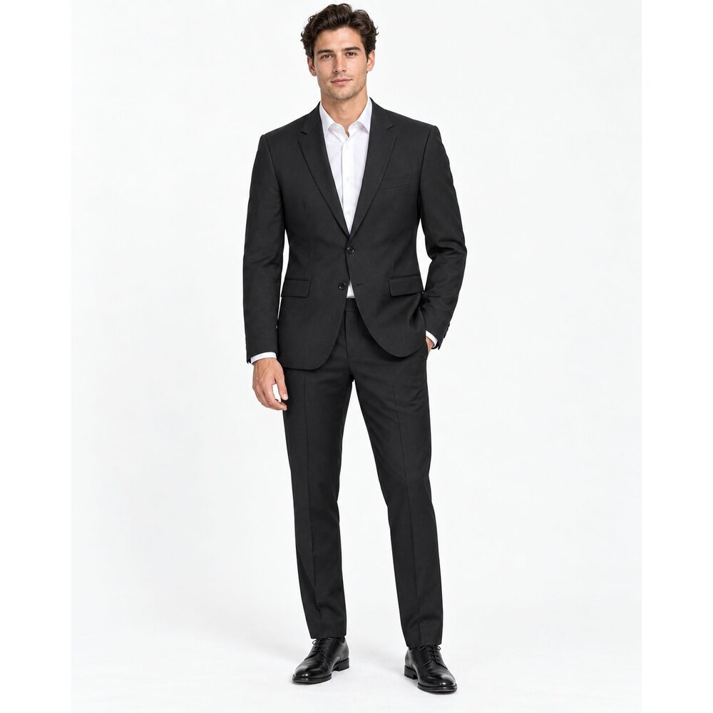 BOSS Hugo Boss Men’s Slim Fit Black Wool 2-Piece Suit Jacket 42R Pants 38R